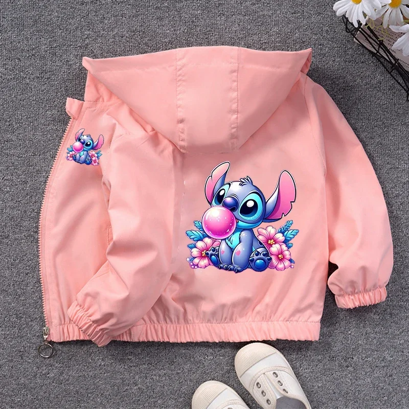 

Lilo & Stitch Children Hoodie Jacket Coats Baby Girls Boys Cartoon Long Sleeved Zipper Windbreaker Kids Waterproof Outerwear