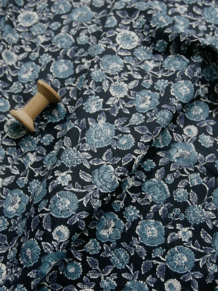 140x50cm Antiker dunkelblauer Blumen-Popeline-Baumwollstoff, rein für Festival-Damenbekleidung, Kleider, Hemden, handgemachtes Nähmaterial – Detail 10