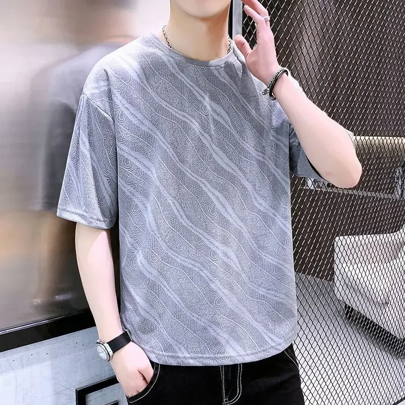 

Male Tees Shirts Black Ice Silk Loose Quick-drying Men's T-shirt Heather No Logo Elastic Stylish Chic Cool Fashion Casual Tops
