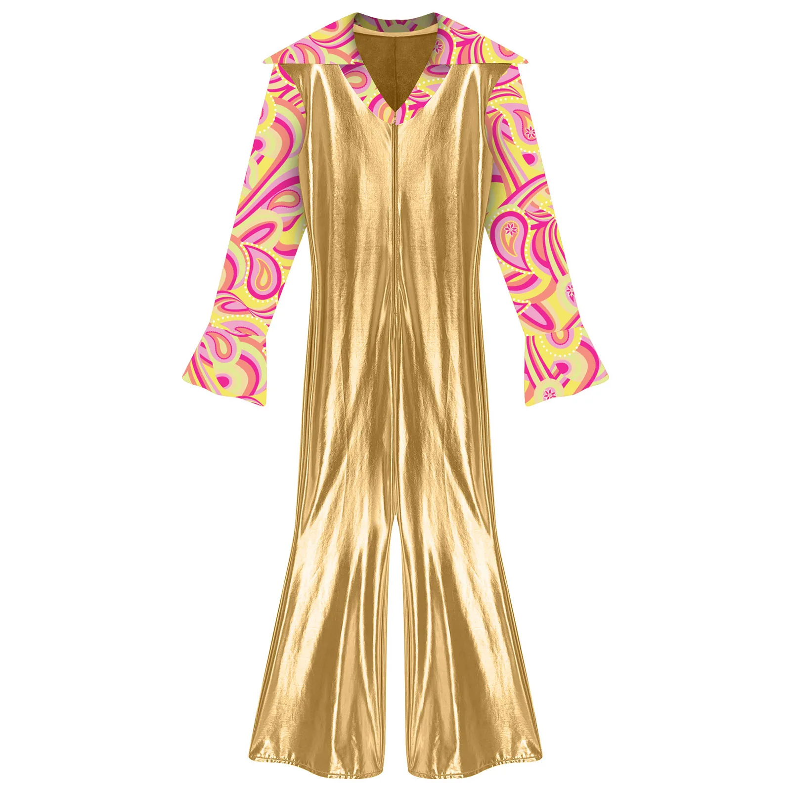 

Мужской металлический комбинезон с блестками в стиле 70-х 80-х годов, диско-костюм в стиле хиппи, расклешенные брюки-клеш для рок-джаз вечеринок, ромпер