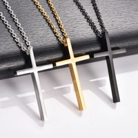 Basic Stainless Steel Cross Pendant Necklace for Women Men Religious Charms Chain Choker Christian Metal Faith Prayer Jewelry