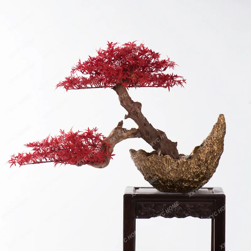 LXWelcome Pine Red Maple Leaf Bonsai Hotel  Artificial decoration of simulated tree bookshelf