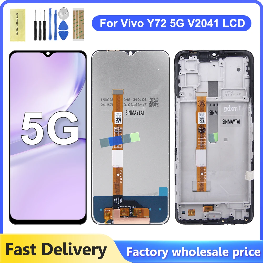 High Quality Display for Vivo Y72 5G Lcd Display Touch Screen Digitizer Assembly with Frame for Vivo Y72 V2041 LCD Repair