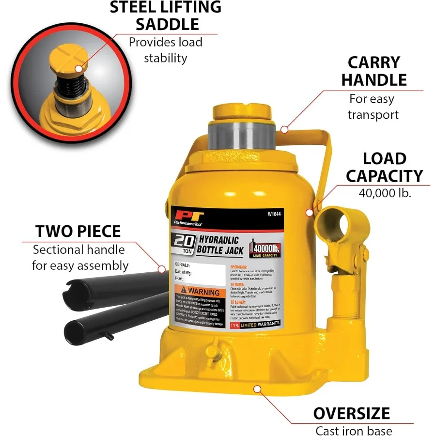 20 toneladas 40000 libras. Cric de garrafa curto resistente para uso industrial e automotivo Design compacto com alta capacidade de carga e Du