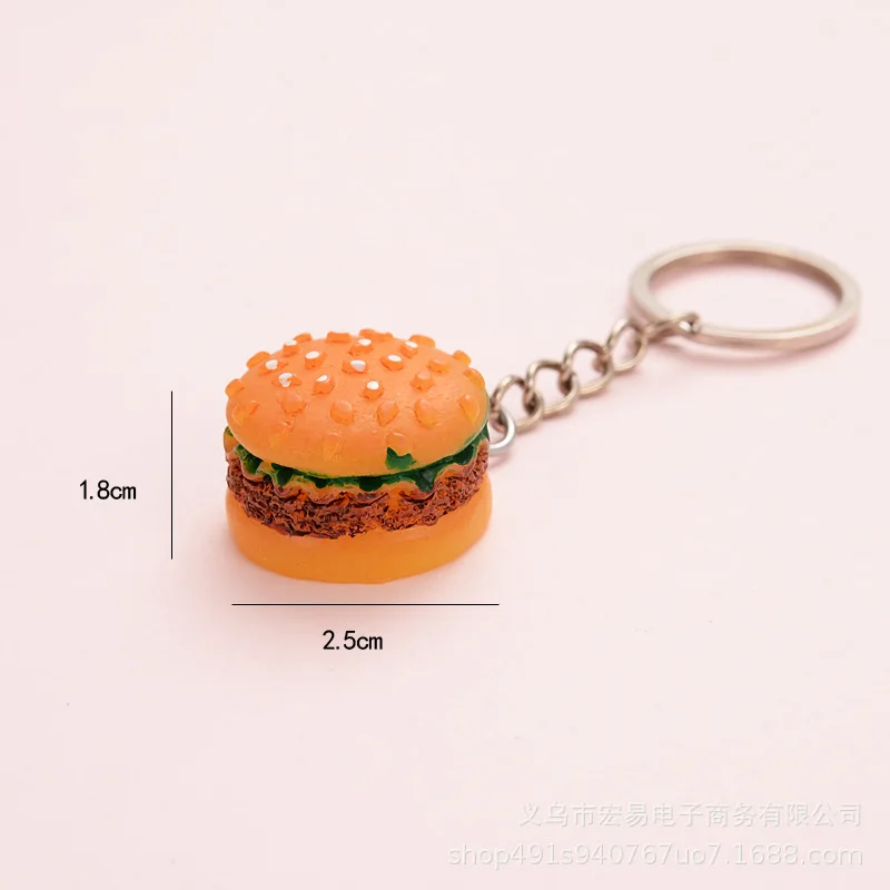 Wholesale New 50pcs Personalized resin simulation food mini hamburger keychain chain accessories gift pendant