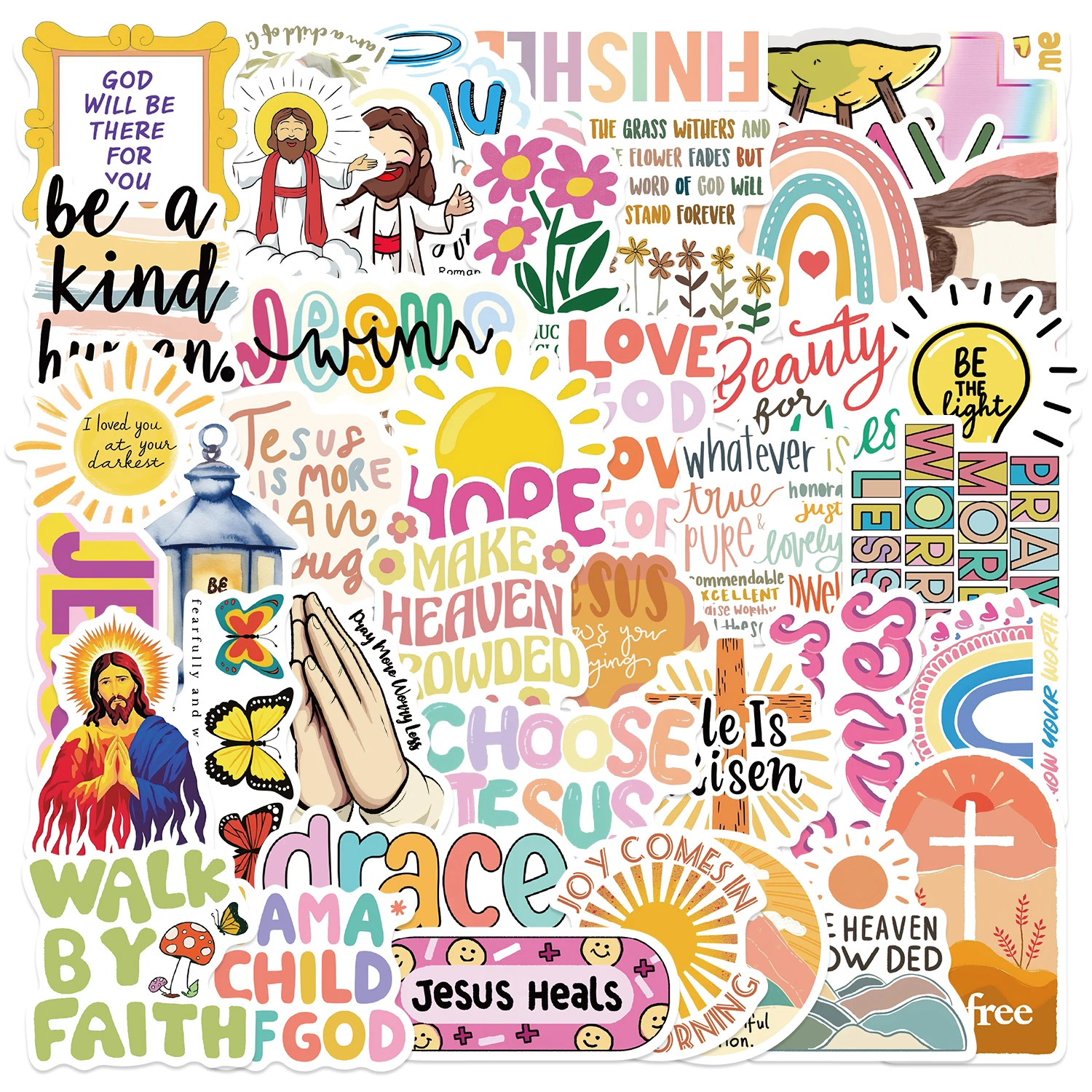 52pcs Jesus Christian Phrase Graffiti Stickers Bible Verse Faith Decals Cross Words Water Bottles Laptop Pad Phone Refrigerator