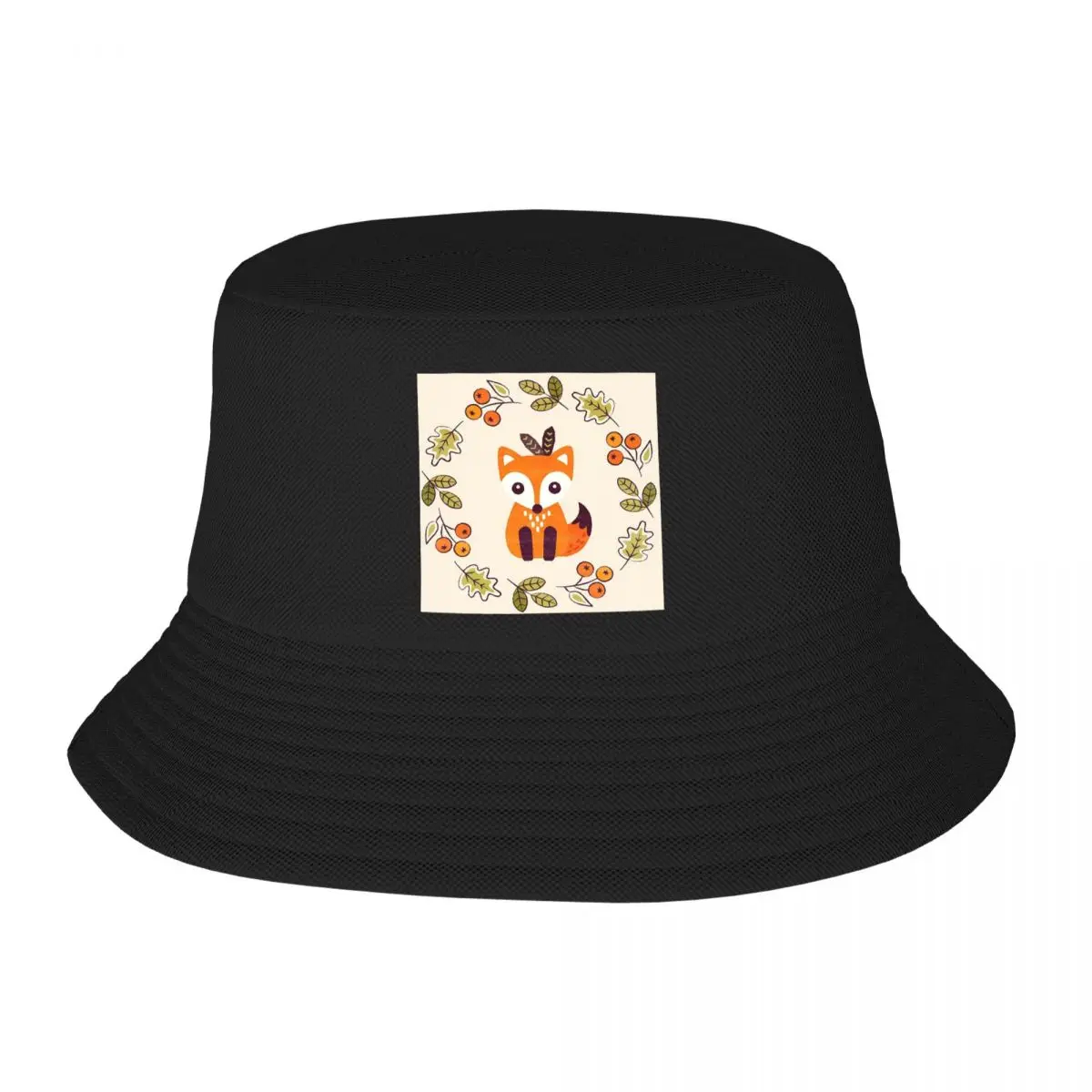 Little Fox With Autumn Berries Bucket Hats Panama For Man Woman Bob Hats Outdoor Fisherman Hats Summer Beach Fishing Unisex Caps