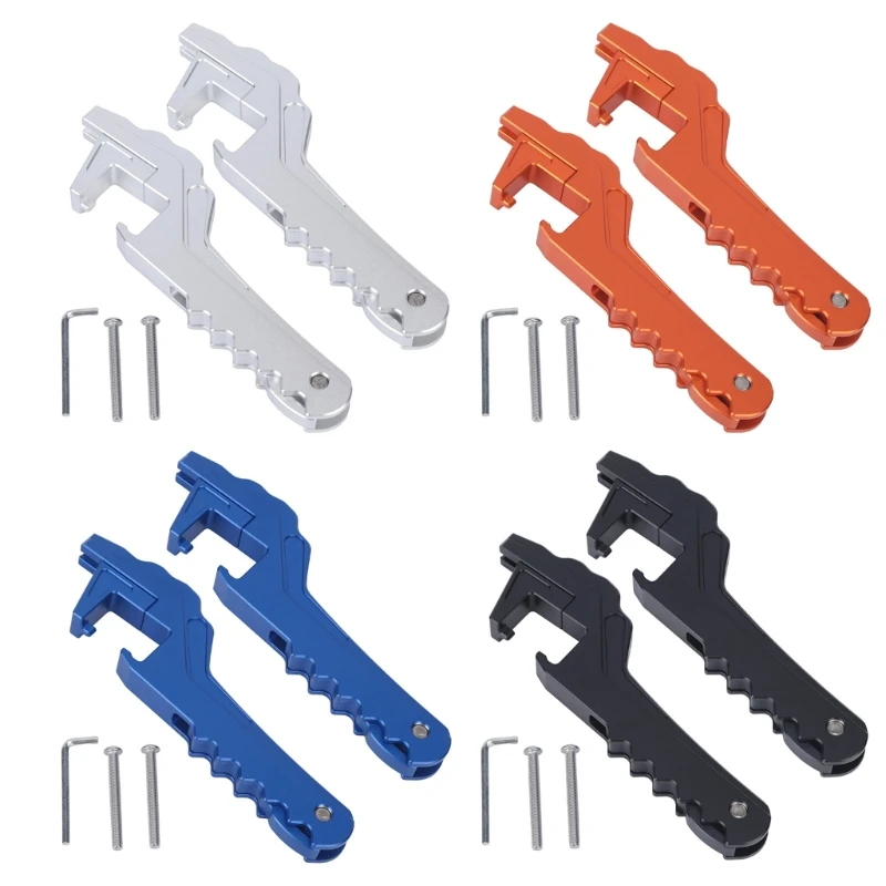 Fold-Away Motorcycle Foot Peg Extensions with Serrated Aluminum Ridges, Hinged Brackets for Passenger Travel Support