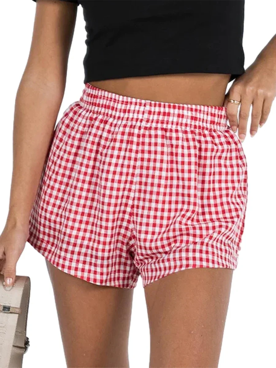 

y2k Fashion Women Plaid Shorts Elastic Waist Casual Shorts Summer Streetwear for Daily Datewear