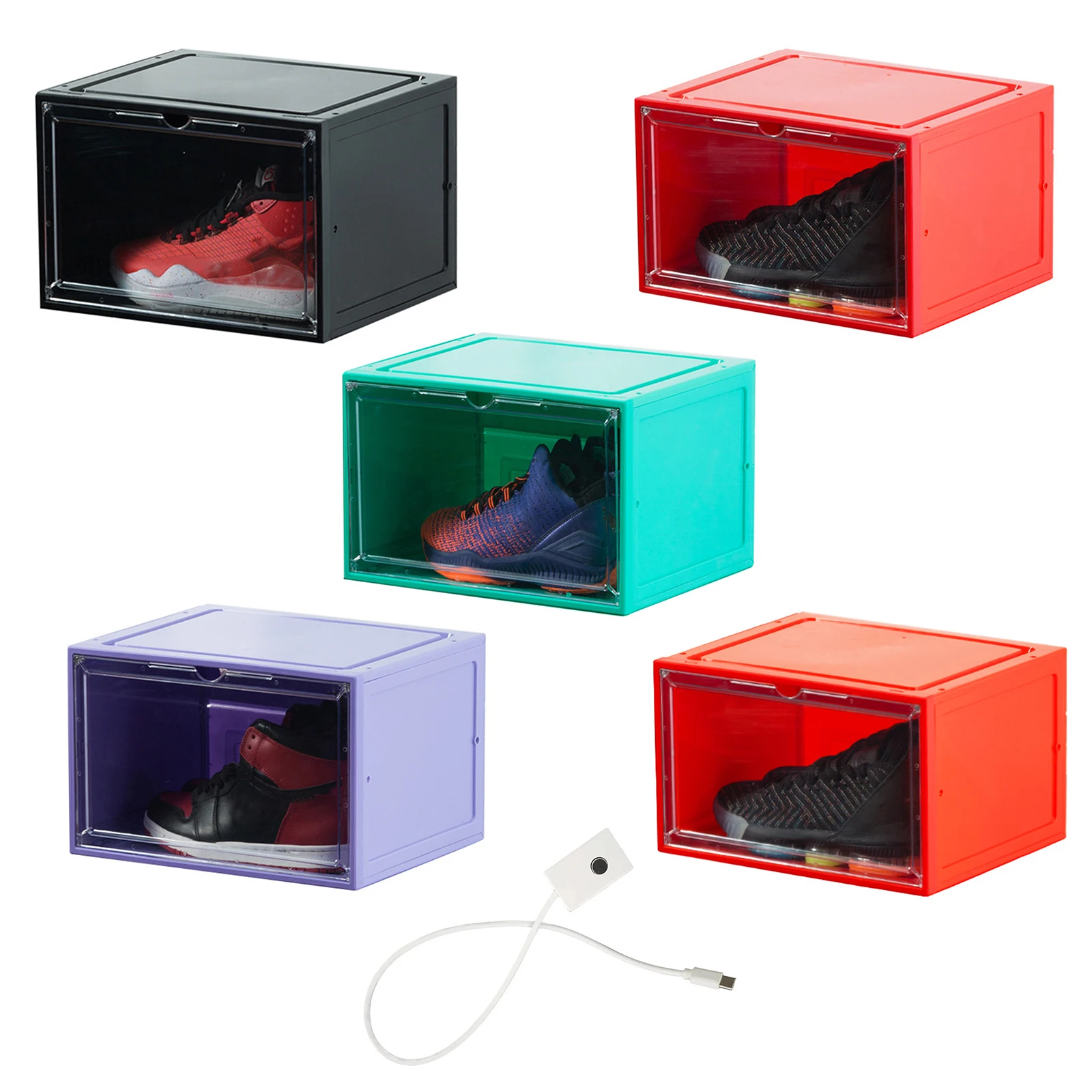 LED Luminous Basketball Shoe Storage Box Transparent Sound Control Home Shoe Cabinet Side Open Magnetic Dustproof Home Supplies