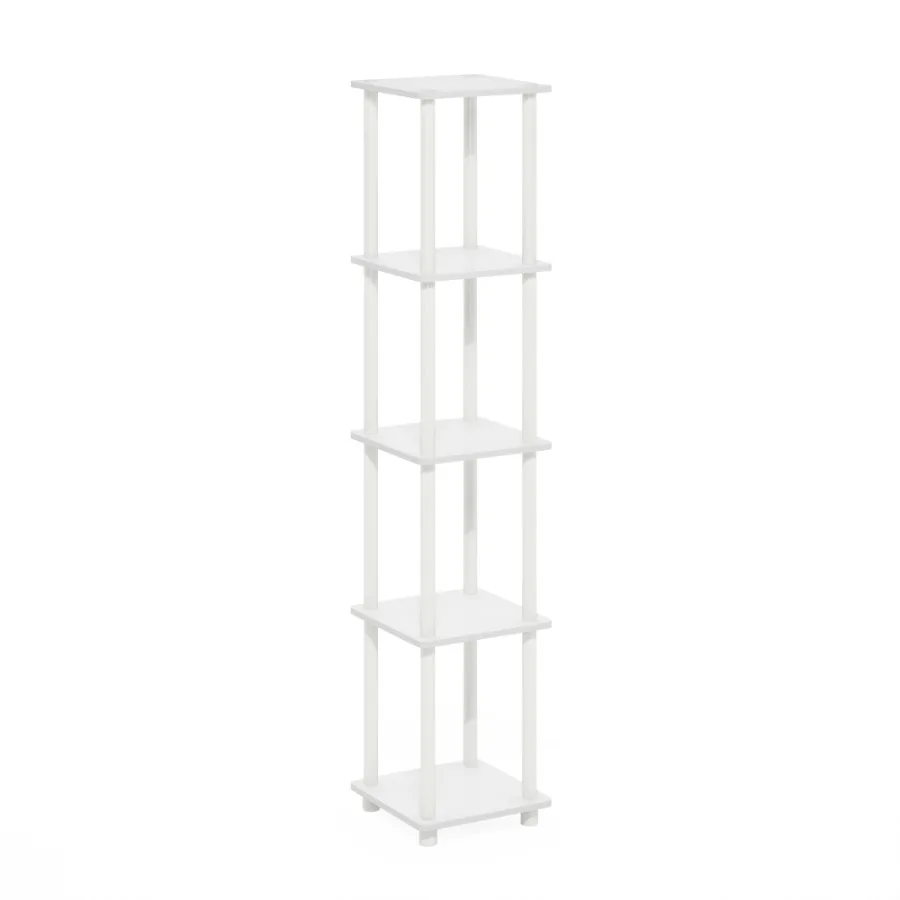 

Пятиуровневая угловая квадратная полка-витрина белого цвета для эффективного хранения и организации в розничных магазинах, домашних офисах и выставочных залах