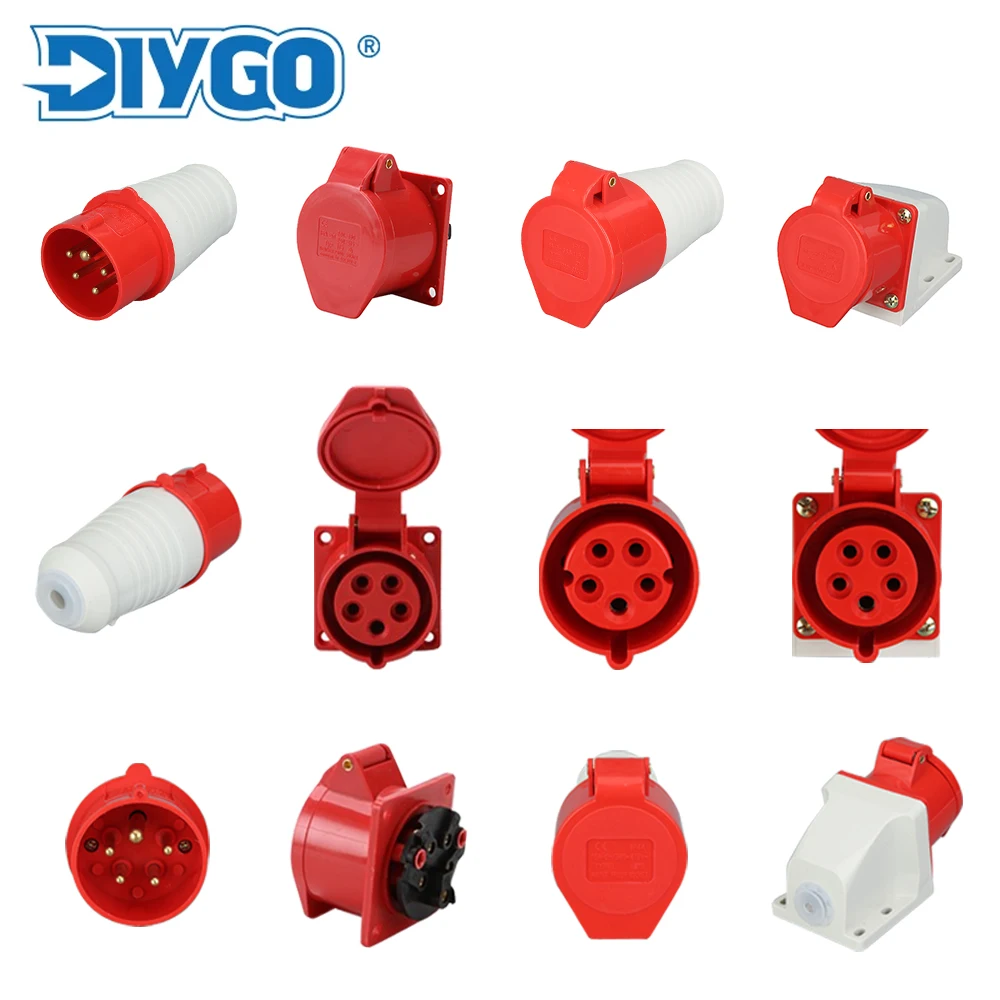 

DIY GO IP44 Electrical Wire Cable Connector Industrial Plug & Sockets Male and Female For Power Conditioning 16A 380V-415V 5 Pin