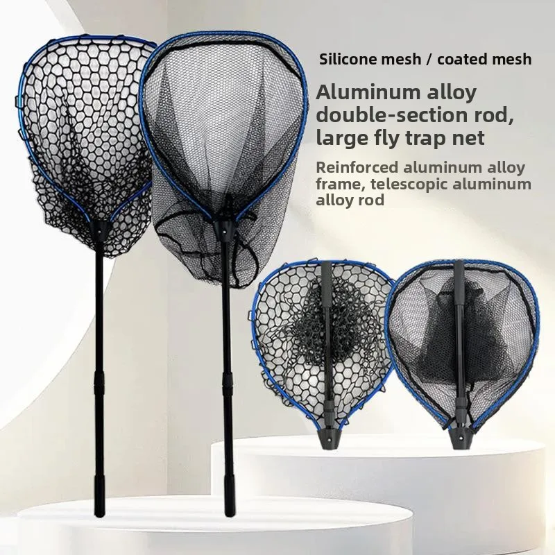 

Portable Large Aluminum Alloy Double Section Extendable Silicone Net Fishing Net for Sea Fishing Easy Carry Big Hand Net