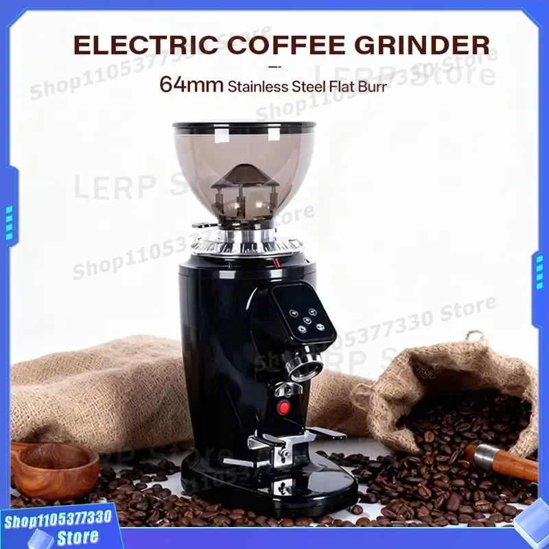 for CAFOVO 350W Commercial Coffee Grinder 64mm Stainless Steel Flat Burr 2800 RPM 0-9 Step Fine Grinding Adjustment