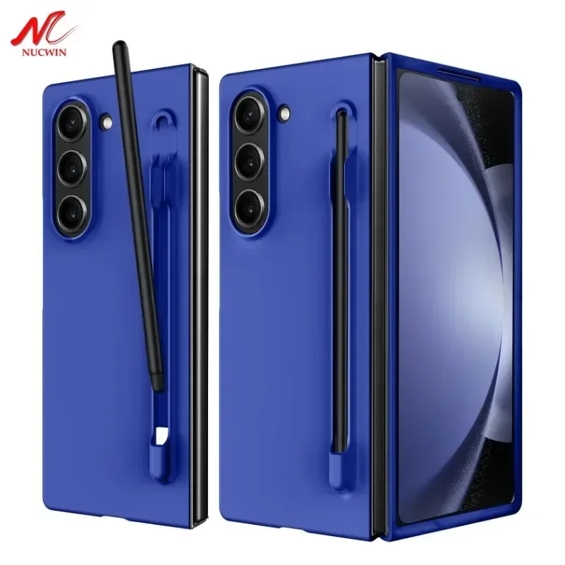 Luxury Skin Feeling PC Case for Samsung Galaxy Z Fold 6 5 Phone Case With S Pen Holder and Pen Stylus Storage Slot ZFold 6 Cover