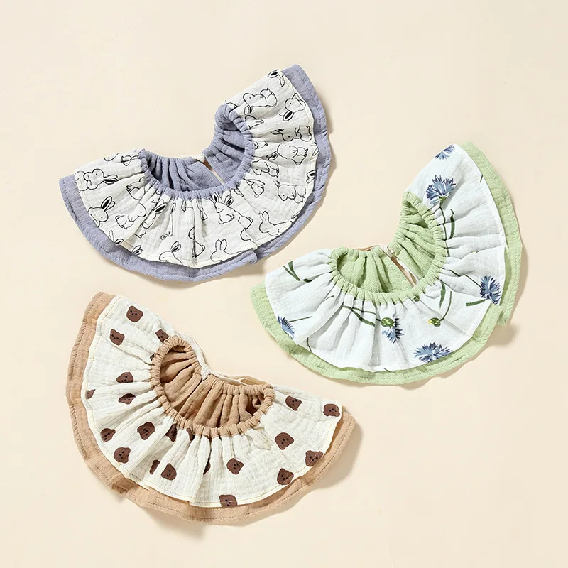 

Infant Cotton Gauze Double-layer Round Saliva Towel, Baby Bib Adjustable 360-degree Petal Rotating Bib