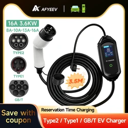 Portable EV Charger Type2 IEC62196-2 16A EVSE Charging Cable Type1 SAE J1772 EU Plug Controller Wallbox for Electric Car