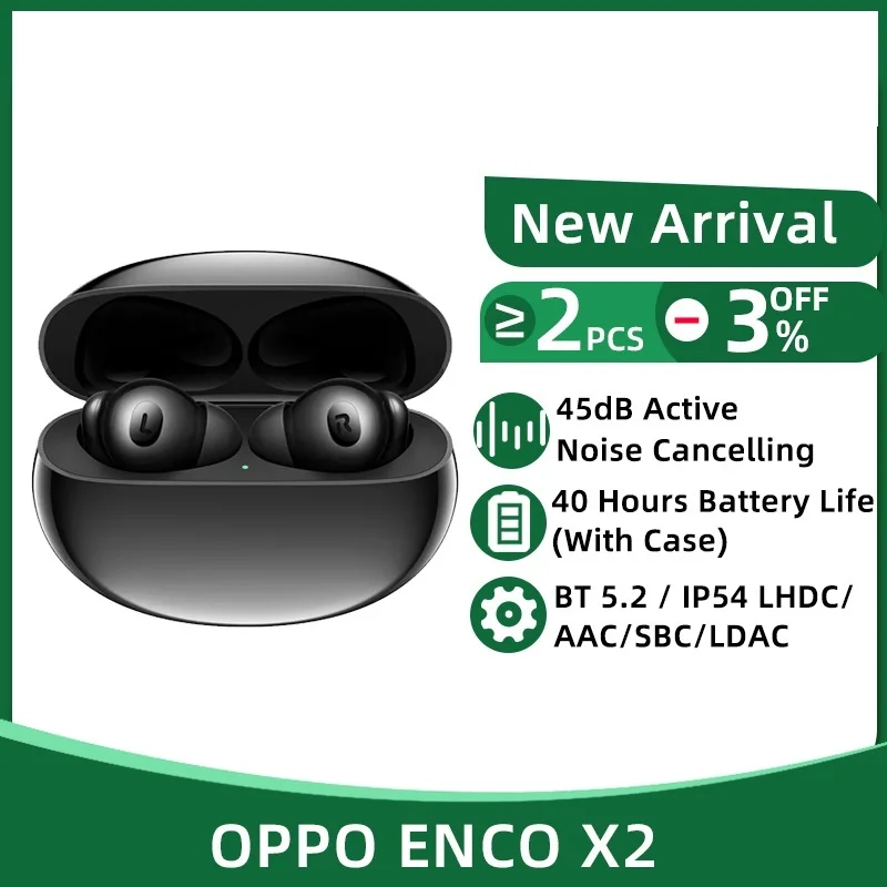 To ENCO X2 TWS Wireless Earphone Bluetooth 5.2 Active Noise Cancelling Qi Wireless Charging Headphone LHDC Earbuds For Find X5