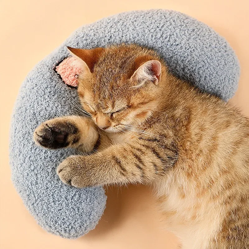 Haustierkissen für Katzen und Hunde, weicher Plüsch, dicke Füllung, Halswirbelstütze, hypoallergen, waschbarer Bezug, tiefer Schlaf, U-förmige Katze und – Detail 15