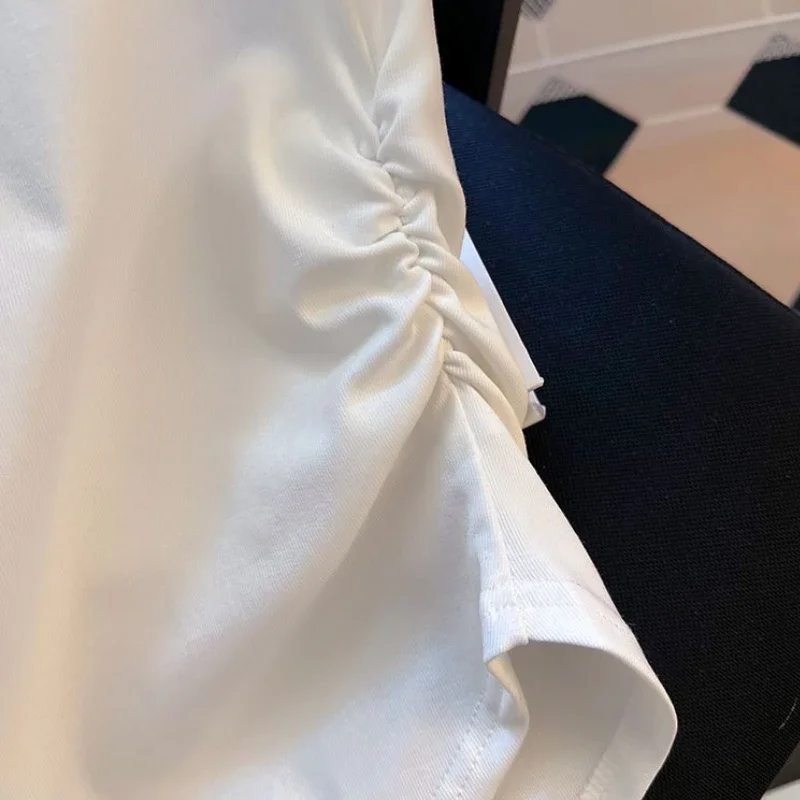 5 cores camisetas femininas hotsweet shirring casual simples o-pescoço moda senhora estilo coreano maduro concurso футlıkelho verão minoria