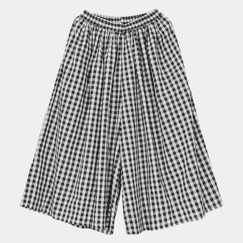 Vintage Checked Pants 2025 Women Stylish Wide Leg Pant Elegant High Waist Office Trousers Casual Loose Grid Pantalon Oversize