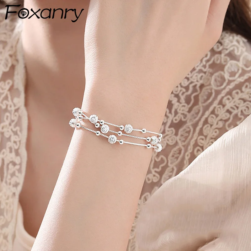 Foxanry Silver Color Multilayer Bead Bracelets For Women Girls Creative Elegant Simple Gentle Temperament Wedding Bride Jewelry