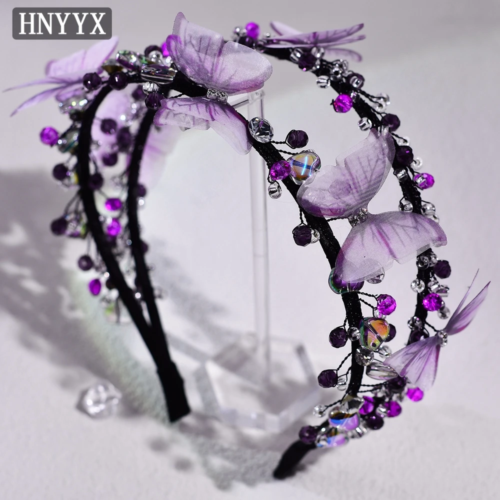 YouLaPan ブライダルウェディング二重層ヘッドバンド手作り絶妙な蝶ラインストーン女性の宴会パーティーのヘッドピース YXA160