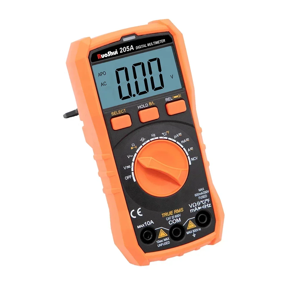 RuoShui 205A Auto Range True RMS Digital Multimeter 6000 Counts NCV LIVE Torch AC/DC Voltage Meter AC/DC Current Meter Portable