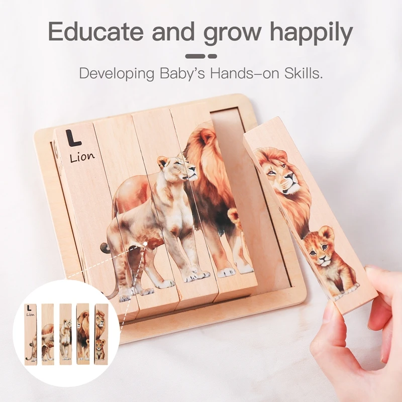 3D Stereo Puzzle Wooden Prairie Animal Jigsaw Puzzle Educational Toys For Babies Handmade Craft Room Decoration Children's Gift