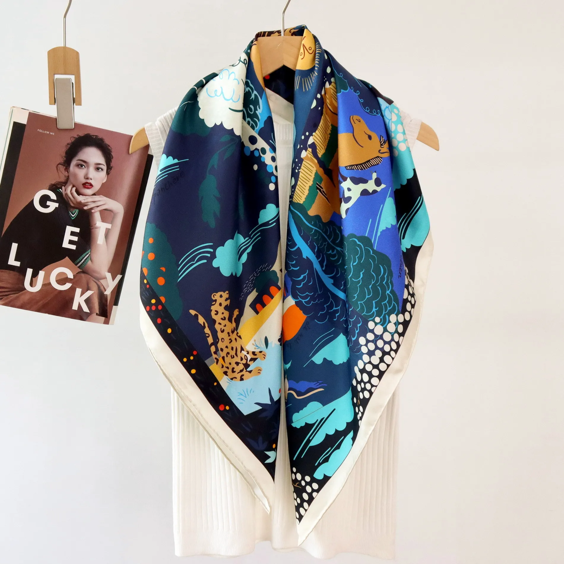 

14MM Silk Scarf Women 90CM Square Bandanas Shawls Bag Belt Decoration Head Hair Accessories Valentine's Day Gift