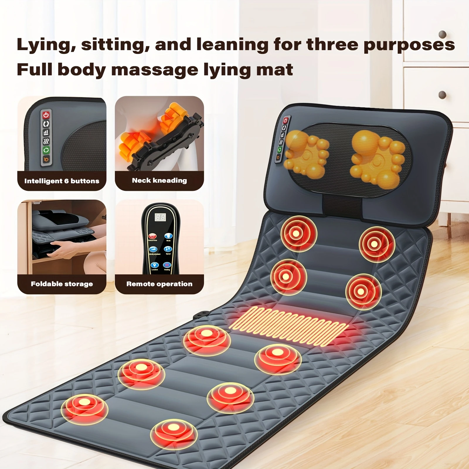 Ekmoey Full Body Massager Mat with Shiatsu Neck Massager, Massager Mat, 3D Lumbar Traction & Relax, Back Heating, 10 Vibration Motors, Full Body Massager for Neck Back Waist Hip Leg, With Storage Bag, Massage Gift For Mom/Dad/Women/Men
