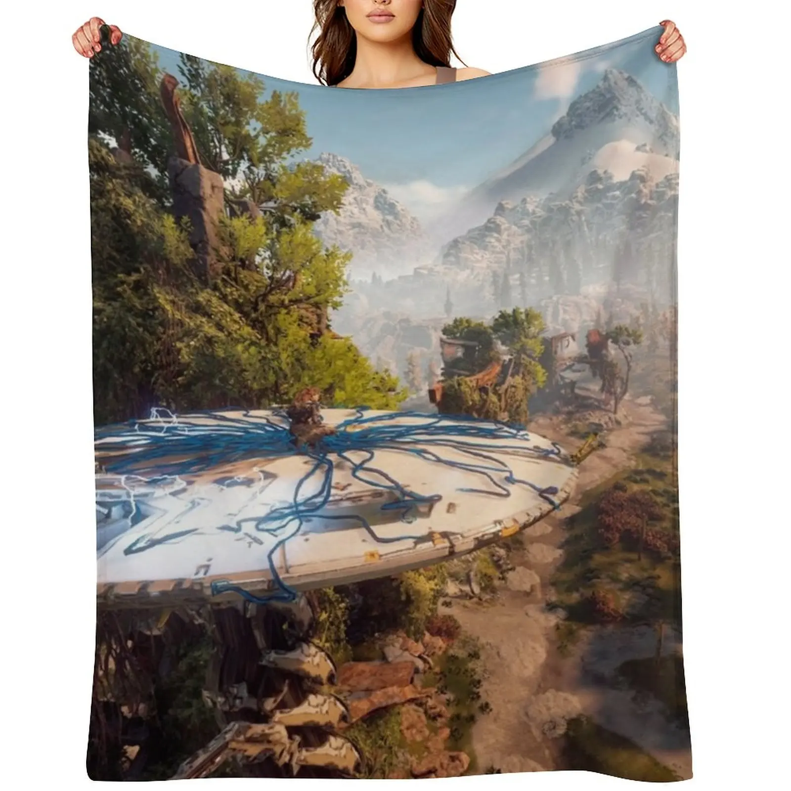 

Aloy just casually riding a Tallneck Throw Blanket bed plaid Shaggy cosplay anime Cute Plaid Blankets