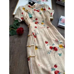 Chinese style retro cheongsam skirt women's spring and summer new high-grade fashion temperament casual pomegranate print dress