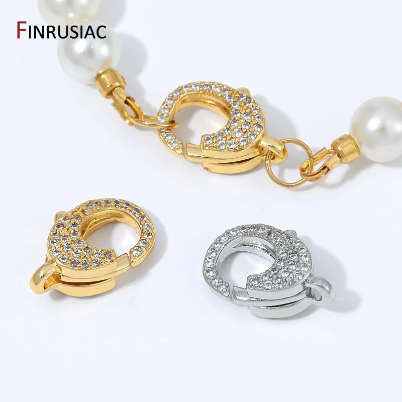 18K vergoldete Messing-Federringverschlüsse für Schmuck, mit Zirkonia besetzte Karabinerverschlüsse für DIY-Halsketten- und Armbandzubehör.