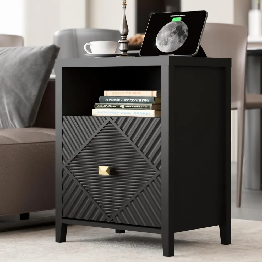 Modern Nightstand with Charging Station, 19.68