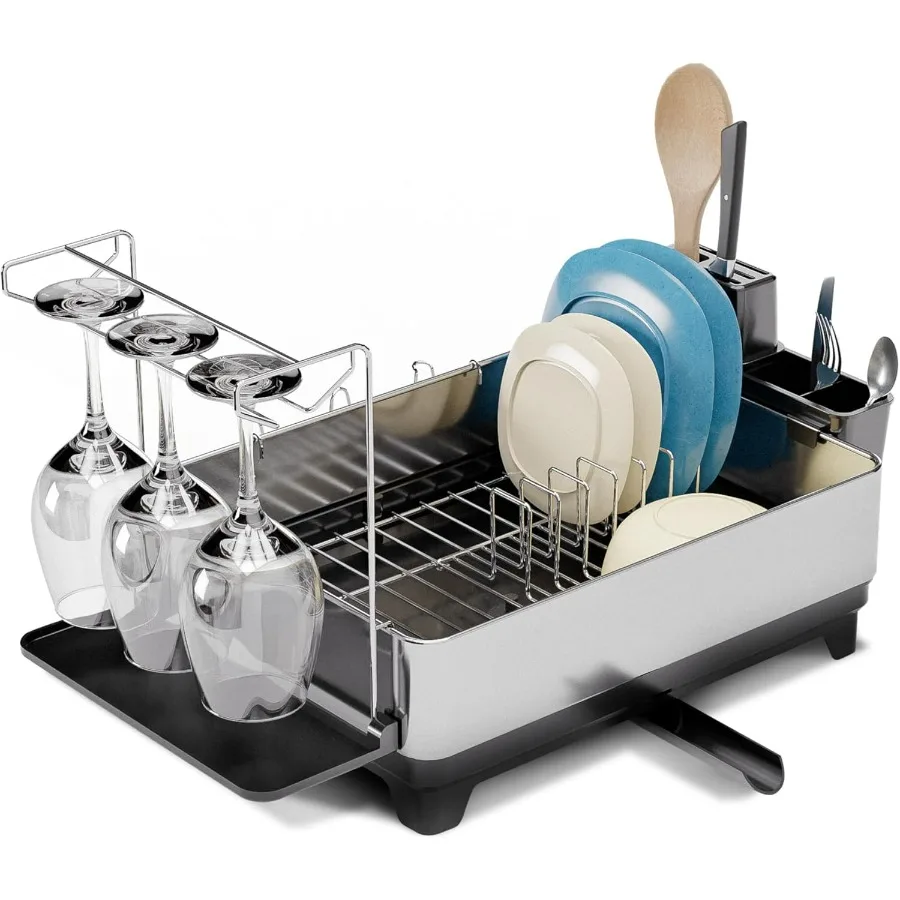 

Большая одноуровневая сушилка для посуды из нержавеющей стали со сливной трубой и держателями для посуды