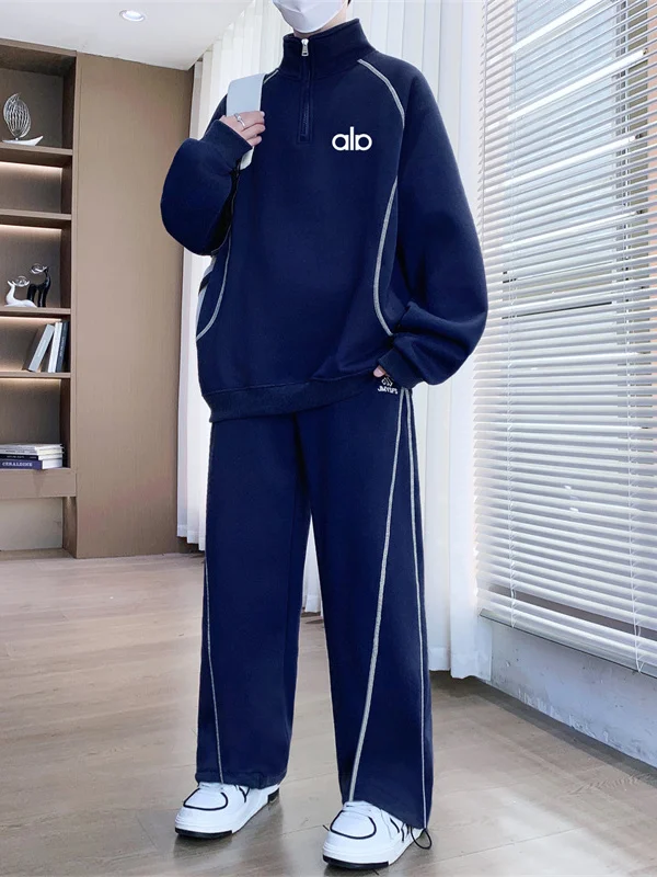 

Повседневный спортивный костюм с худи на молнии для подростков, комплект из двух предметов: модный осенний наряд с длинными рукавами и воротником-стойкой, хлопок/полиэстер