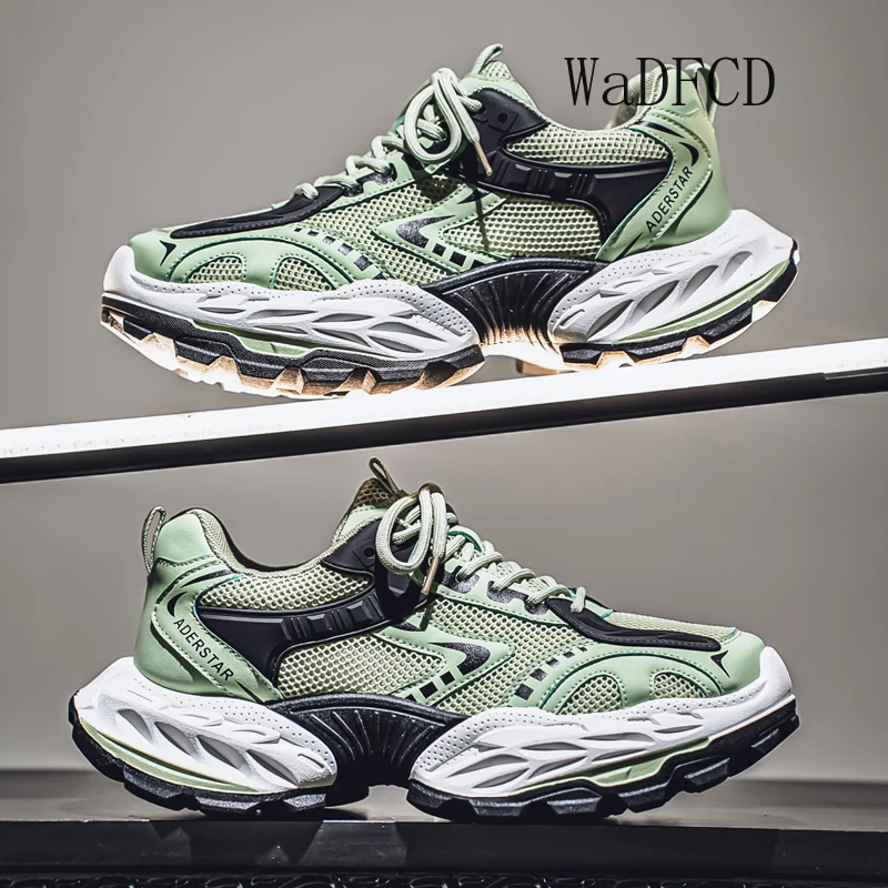 

Мужские кроссовки на массивной подошве, дизайнерские кроссовки для бега, модные повседневные кроссовки из кожаной ткани, дышащие кроссовки на увеличенной платформе