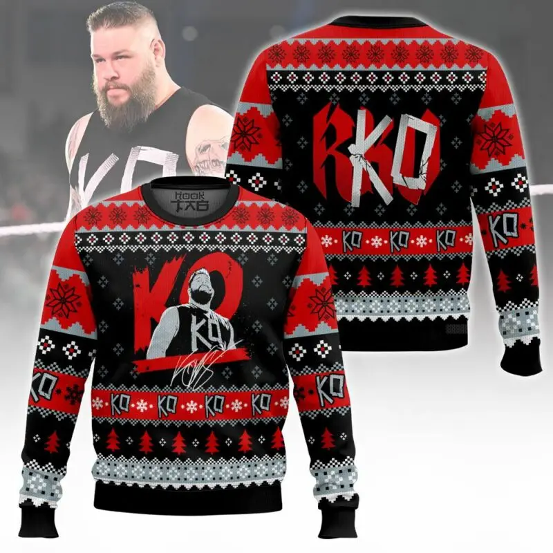 

Red Black Christmas Ugly Sweater Men's Cool Trend KO Printed Boxing Sports Fans Must Watch Round Neck Support Party Activities