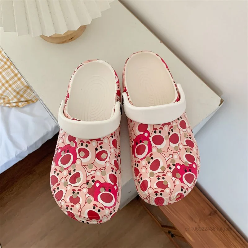 Disney Bear Lotso Slippers Cartoon Cute Flat Shoes Women Fashion Soft Four Seasons Hole Shoe Y2k Korean Trend Sandals Aesthetic