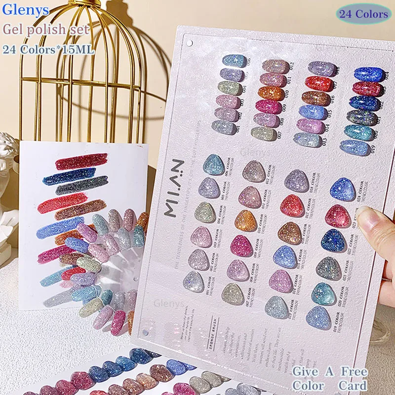 Glineys-esmalte de uñas en polvo con purpurina de diamante roto en 24 colores, esmalte de gel de inmersión semipermanente, rojo, popular, juego de barniz para arte de uñas