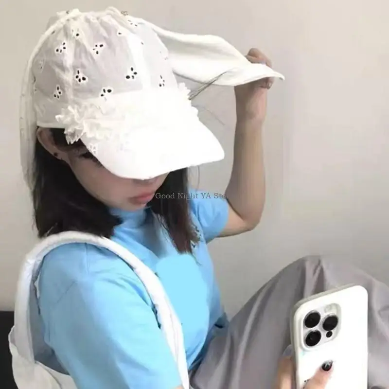 Anime anime multiuse Rabbits Ear Sun Hat com design borboleta oco para mulheres e garotas renda renda