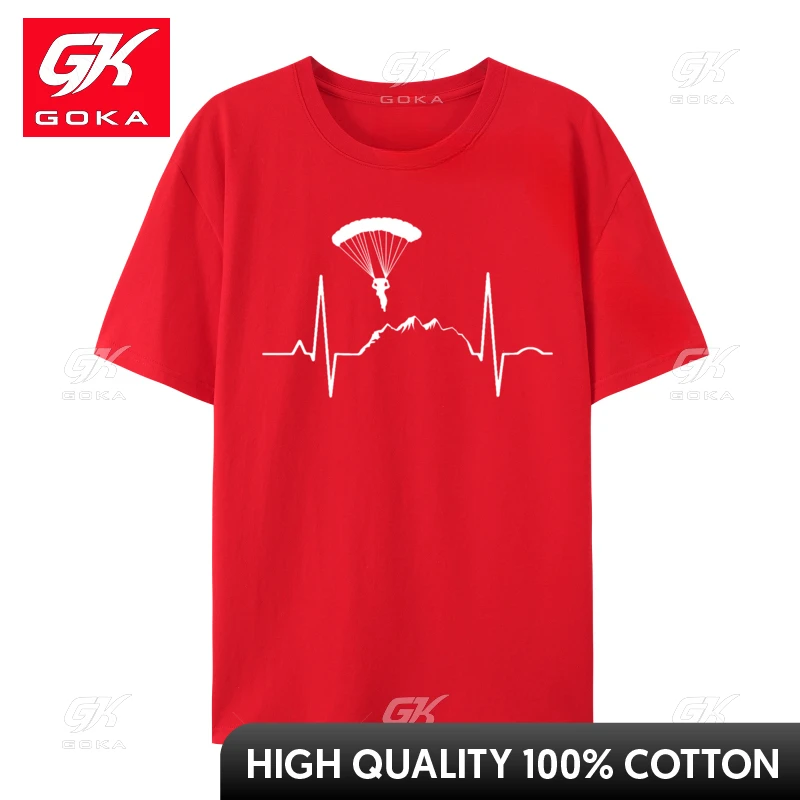 Skydiver Parachutist Heartbeat Fashion Men's Tops Shirts Ski Heartbeat Skiing Skier Geek T-Shirt Printed Tee-Shirt