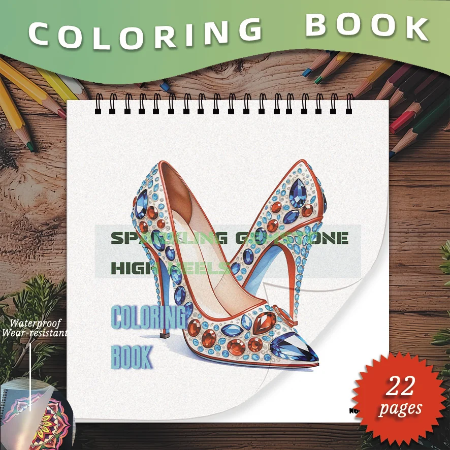 

Книжка-раскраска с блестящими туфлями на высоком каблуке с драгоценными камнями - 8,27×8,27 дюймов, 22 страницы. Идеально подходит для тех, кто любит гламурную атмосферу и отдых.