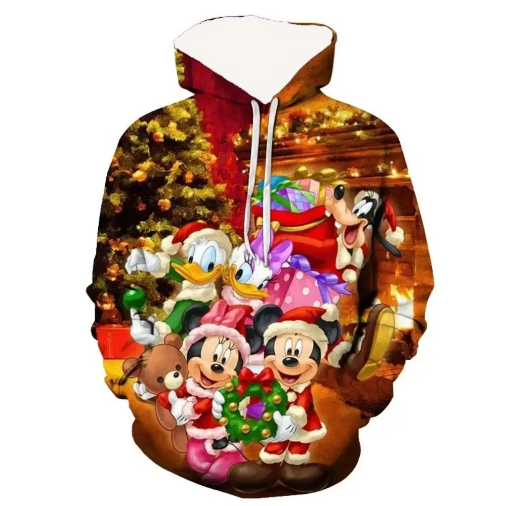 Disney Minnie Mickey Mouse Christmas hoodie, casual hip-hop street sweatshirt, suitable for both men and women in autumn