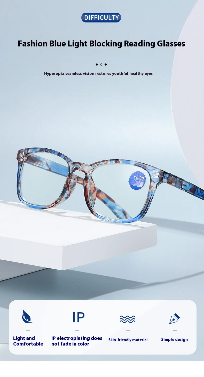 Hochauflösende Anti-Blau-Lesebrille, modische ultraleichte Presbyopie-Brille für Damen + 100 + 150 + 200 + 250 + 300 + 350 + 400 – Detail 1