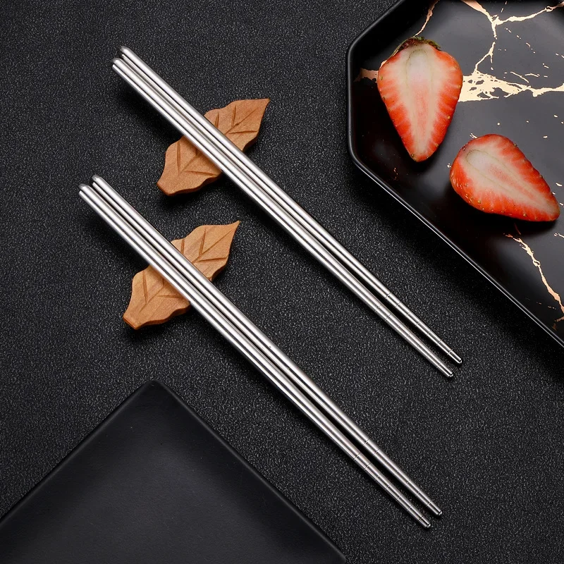 1Pairs Stainless Steel Chopsticks Reusable Non-slip Sushi Chopsticks High Temperature Sterilizable Sticks Kitchen Accessories