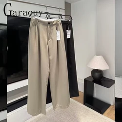 Garaouy Women Fashion Side Pockets Straight Pants Vintage High Waist Zipper Fly Female Trousers Mujer