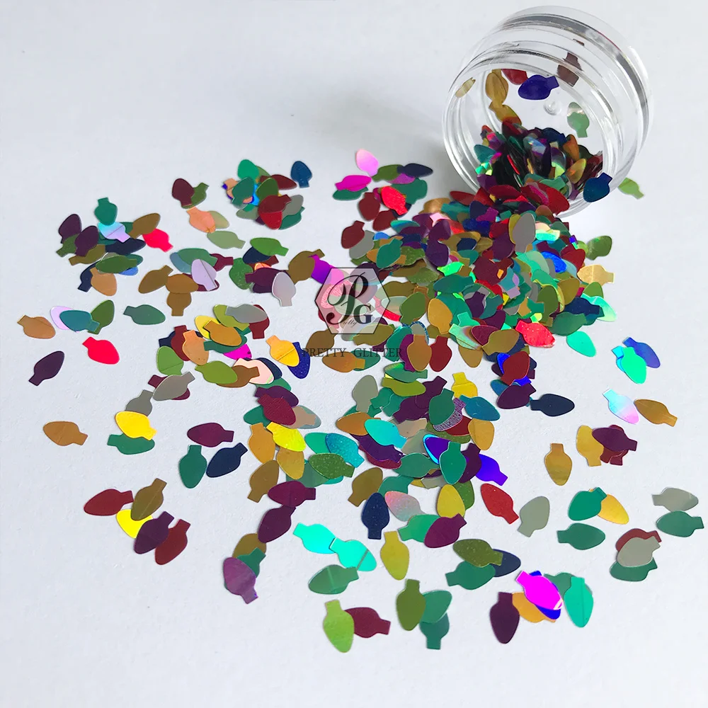 PrettyG Wholesale Bags 6MM Christmas Light Bulb Sequin Glitter Shape Holographic Glitter For Resin DIY Nail Art Decoration