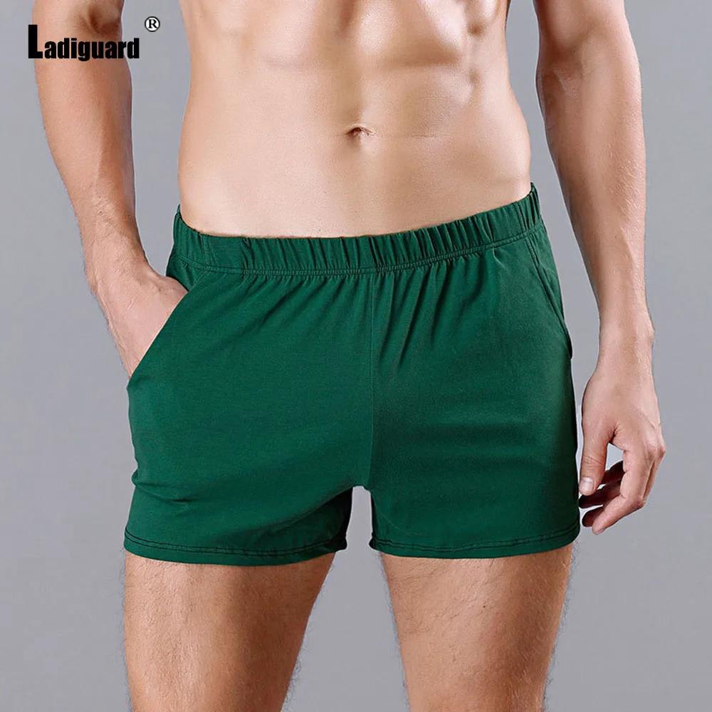 Ladiguard Men Stand Pocket Shorts Green Orange Underwear 2024 America Europe Sexy Hotpants Male Casual Elastic Waist Shorts New